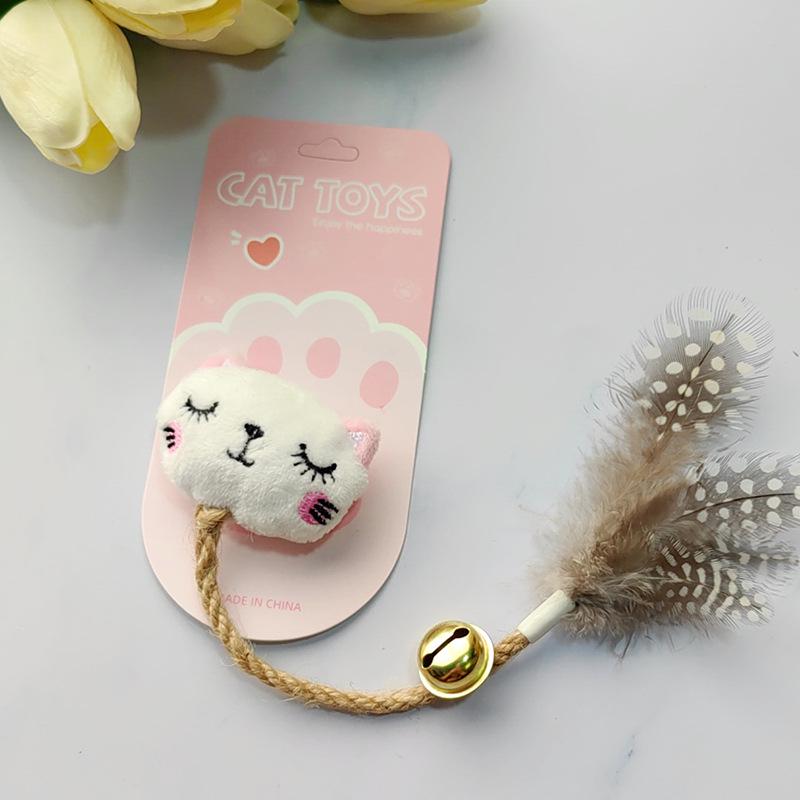 Feather Bell Catnip Teaser Toy with Plushie & Sisal Teething Stick for Kittens