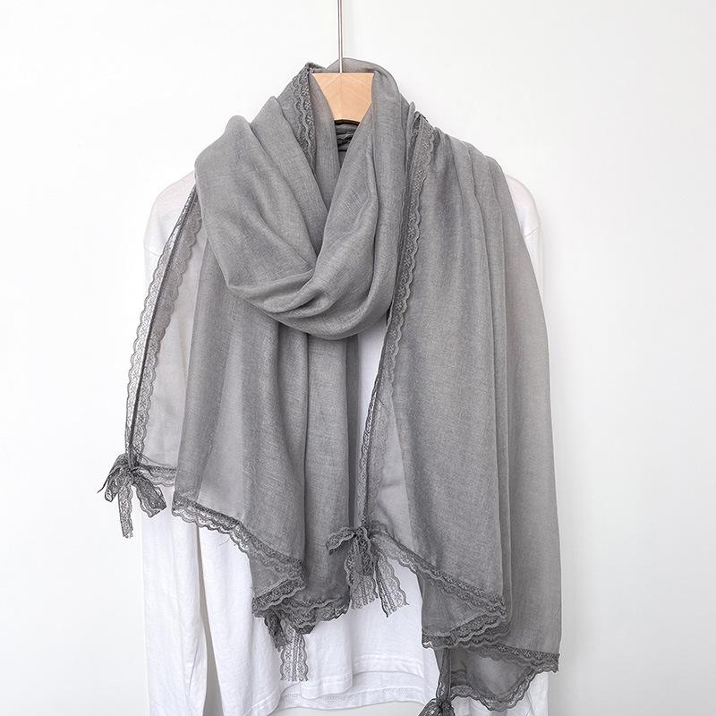 Eșarfă Subțire de Modă High-end Nouă de Primăvară și Vară Design Trendy Nișă Eșarfă cu Fundă din Dantelă