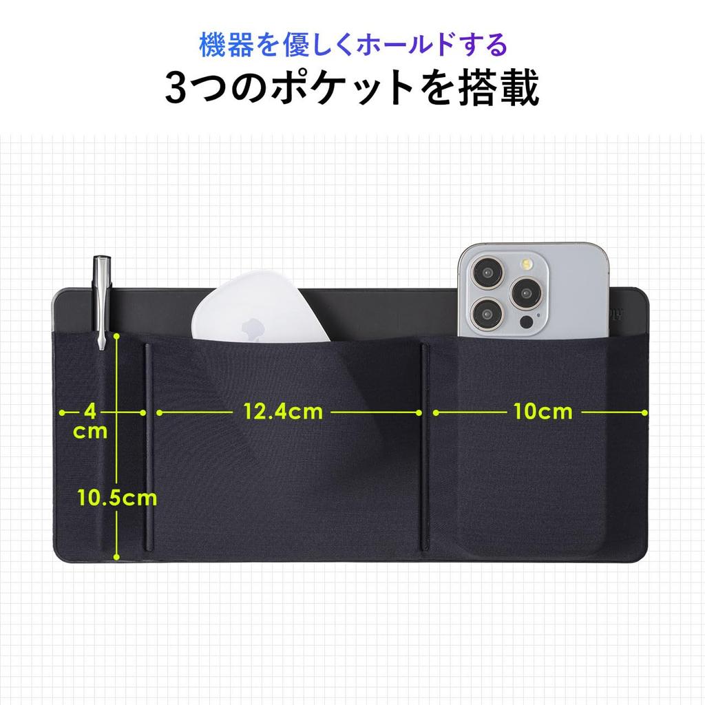 Sanwa Direct Laptop Gadget Pocket PC Adhesive Storage for and Pouch, Mouse, Cables, Accessories, 1pc, 200-INPK1BK