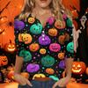Women's Halloween Printed V-Neck Short Sleeve Tunic with Button and 3/4 Sleeves for Casual Fall Wear
