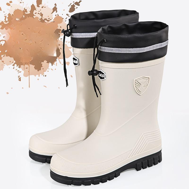 Scarpe da Pioggia Impermeabili in Gomma, Scarpe da Acqua alla Moda, Stivale Medio Antiscivolo da Esterno, Stivali da Pioggia da Uomo con Pelliccia Sintetica per Tutte le Stagioni