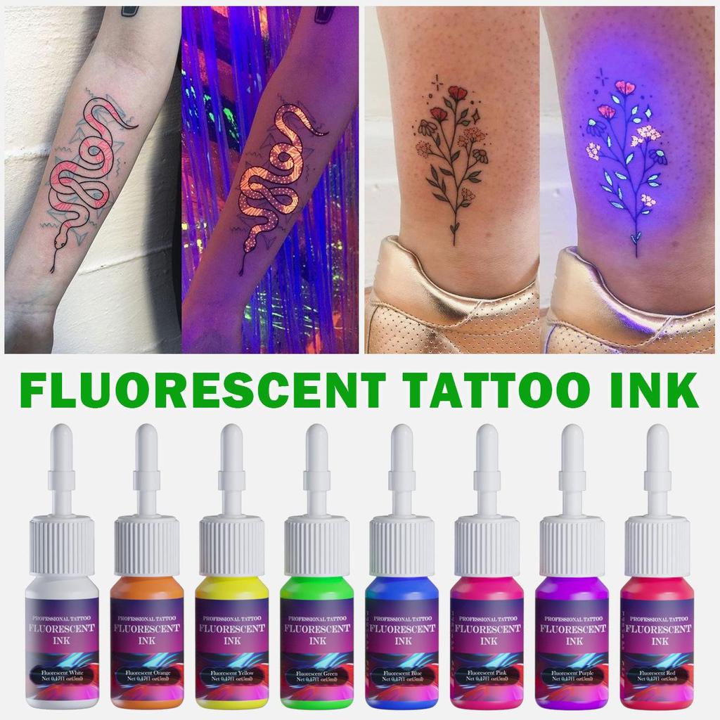 Inchiostro Fluorescente per Tatuaggi DM 5ml: Set di Pratica Luminoso a 8 Colori