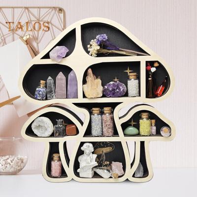 Mushroom Wooden Shelf Multiple Compartments Large Capacity Storage Organizer Unique Mushroom Wall Decoration