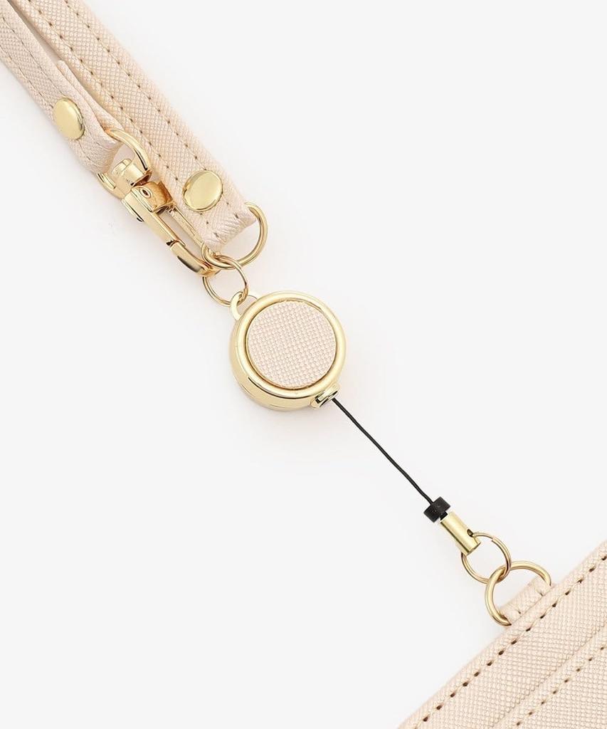 Afternoon Tea Living JQ55 Pass Case with Cord Reel and Motif Charm, Beige