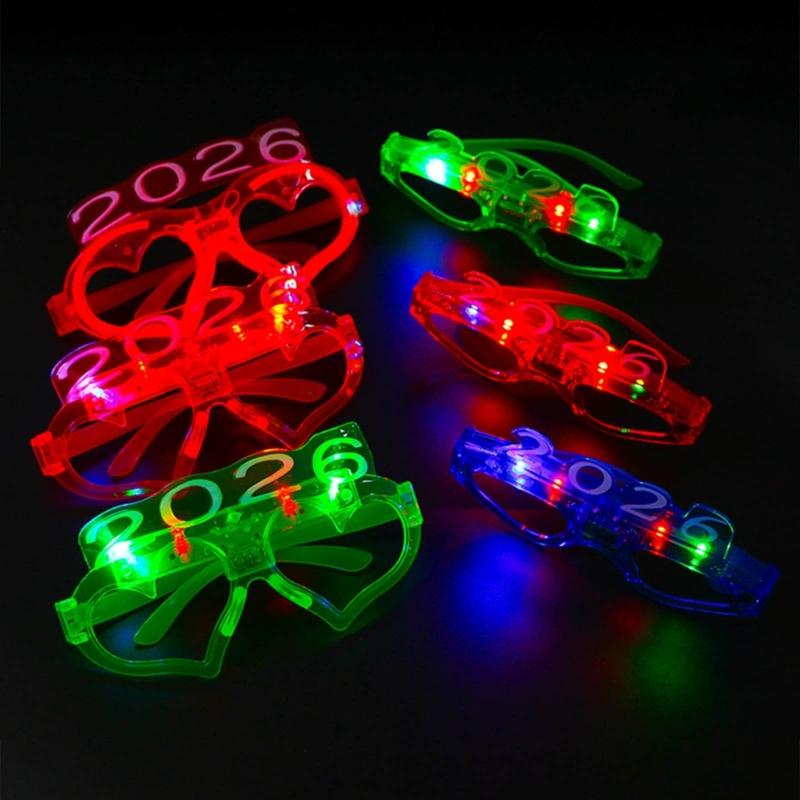 6Pcs Glowing Heart LED Glasses Night Event Party Supplies Reusable Bright Light Comfort Safe Materials