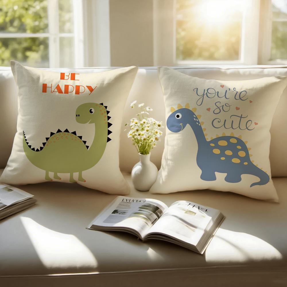 Cute Funny Art Dinosaur Cushion Cover Pillowcase Anti-Dustmite Invisible Zipper Short Plush Sofa Cushion