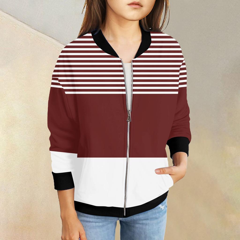 Kızlar Fermuarlı Ceketler Çocuklar Sonbahar Uzun Kollu Sweatshirtler Cepli Dış Giyim 5-15 Yaş