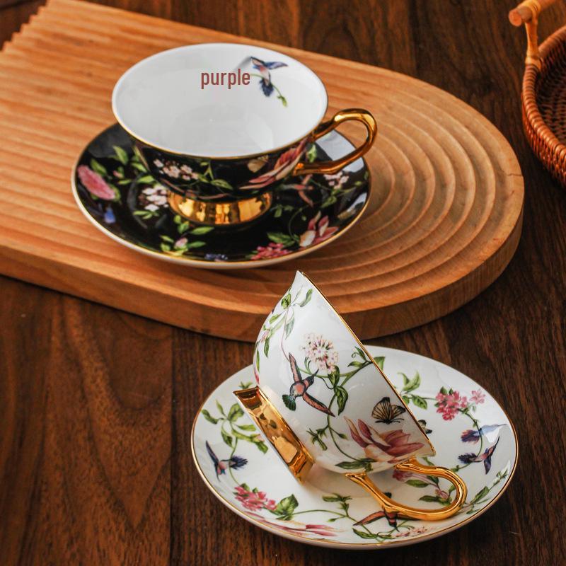 European Style Bone China Coffee Cup Set with Retro Saucer
