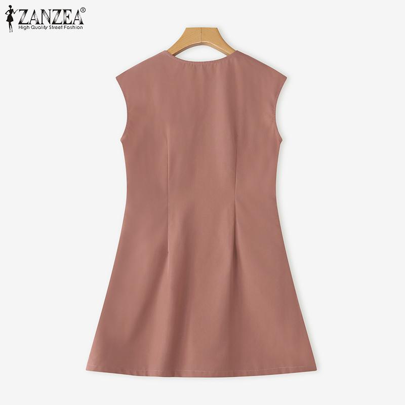 ZANZEA Women Summer Casual V-Neck Loose Sleeveless Dress