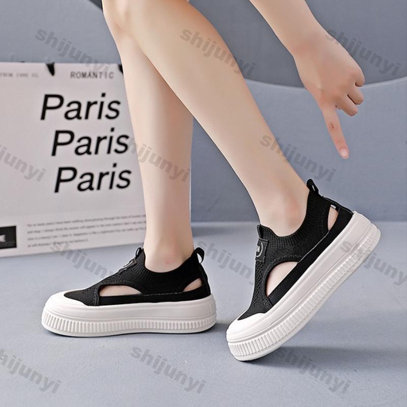 Women's Sneakers 2025 Summer New Breathable Mesh Fly Weave Flats Height Increase Comfortable Fashion Non Slip Outdoor Sandals