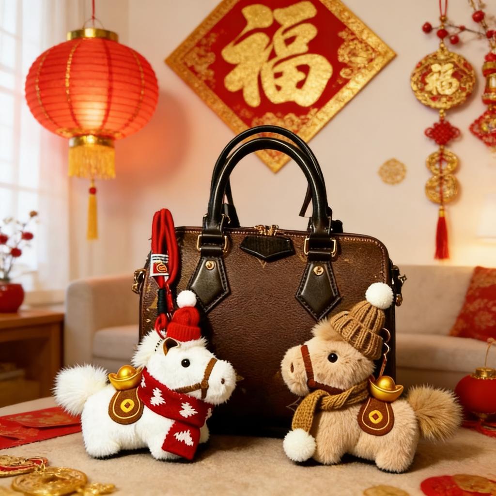 Plush Pony Keychain Creative Cute Building Blocks Doll Car Pendant New Year Mascot Gift Fresh Sweet Backpack Hanging Decoration