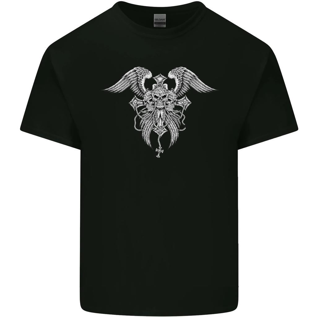 Cross Skull Wings Gothic Biker Heavy Metal Mens Cotton T-Shirt Tee Top Unisex T-Shirt