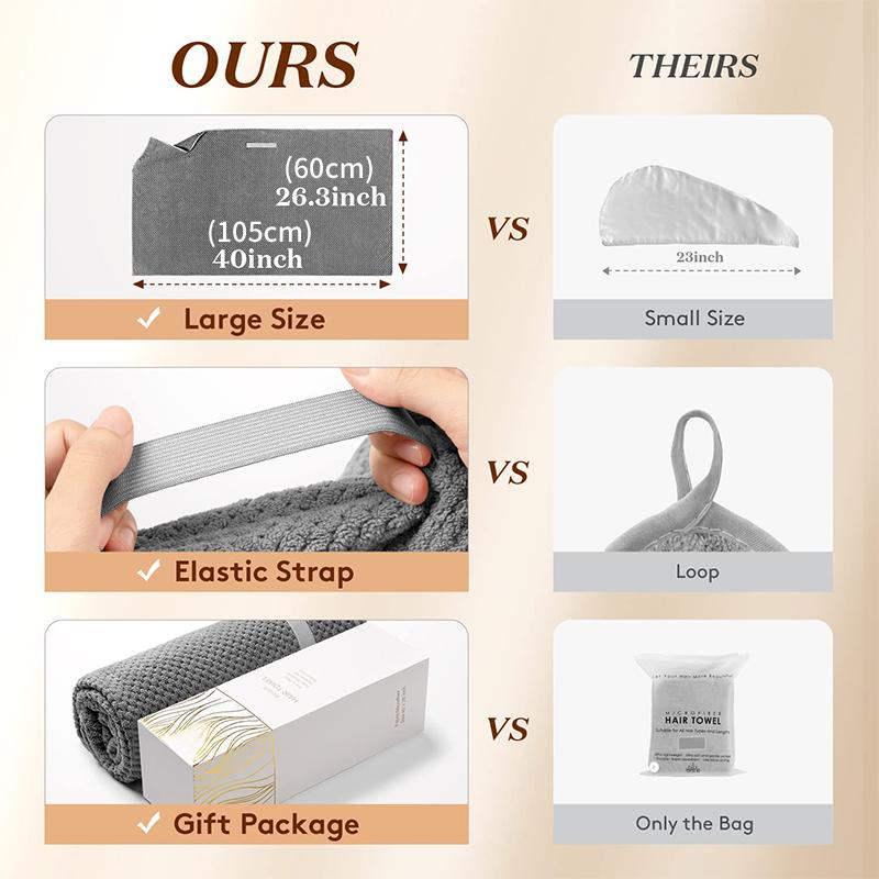 Women'S Large Microfiber Hair Towel Dry Hair Towel With Elastic Band Quick Drying Wet Thick Curly Hair Super Soft Hair Towel