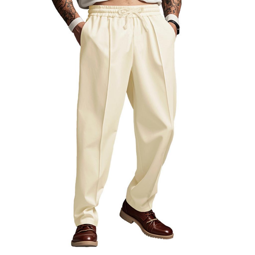 Men's Casual Lightweight Pants Loose Elastic Waist Drawstring Trousers Solid Baggy Joggers Long Pants With Pockets
