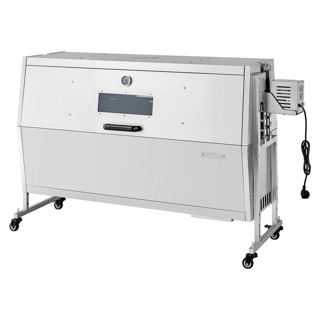 Grill Rotisserie, 38W Grill BBQ Zewnętrzny Rożen do Wieprzowiny i Jagnięciny, Węglowy Rożen o Pojemności 60 kg, Kółka i 4 Poziomy Wysokości, Stal Nierdzewna