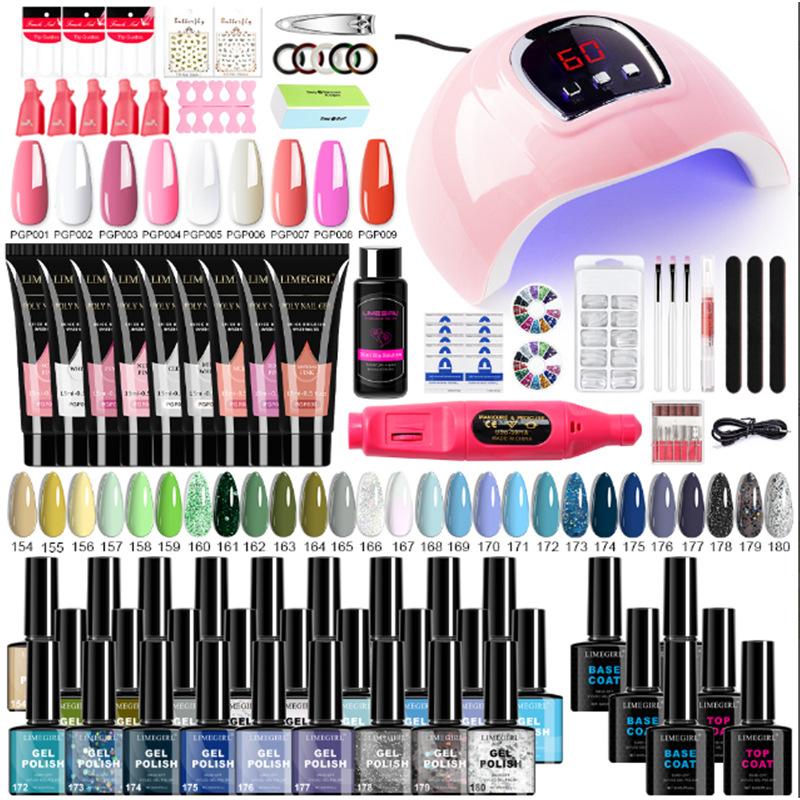27 Colors Gel Polish Set, Nail Art Tools Kit with Builder Gel, Rhinestones, Stickers, Nail Tips, LED Lamp & Drill Machine