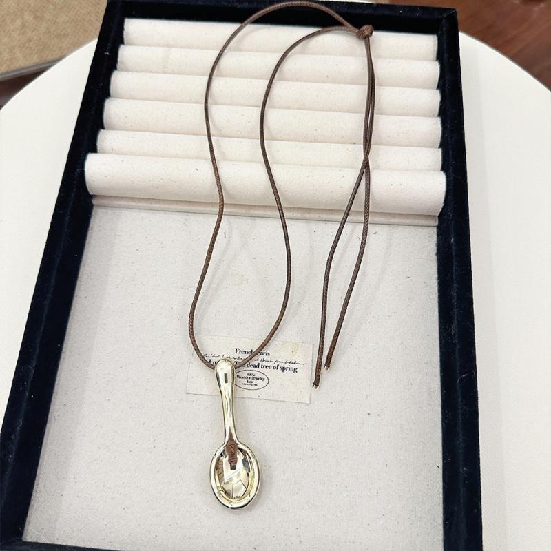 

Women s Fashion Vintage Mini Spoon Pendant Necklace Long Chain Zircon Dropship