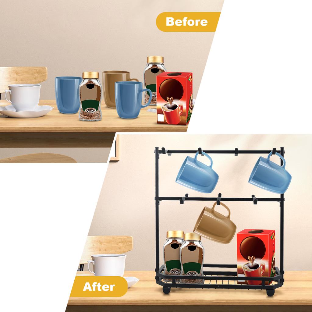Coffee Mug Holder for Countertop Rustproof Coffee Cup Holder 14 Capacity Mug Holder Rack 2 Tiers Mug Holder Stand for Coffee Bar