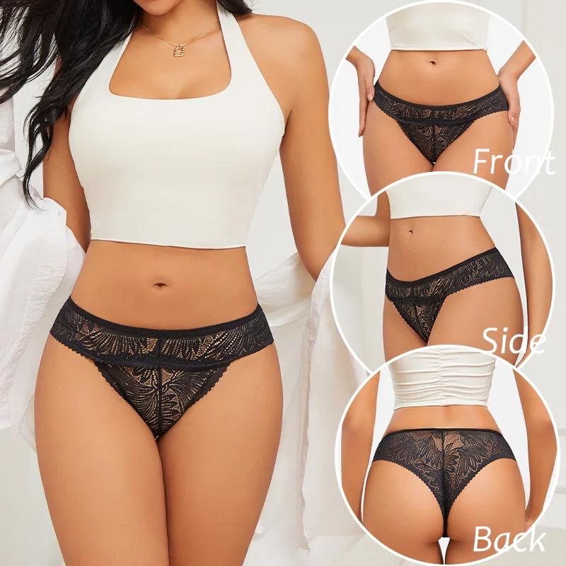3 ks/sada Dámské krajkové kalhotky Dámské bezešvé kalhotky Jednobarevné prodyšné spodní prádlo Dámské se sníženým pasem Měkká krajka S-XXL