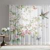 2PCS Watercolor Cherry Blossom & Hummingbird Sheer Curtains - Romantic Botanical Window Drapes