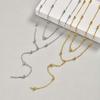 Double Layer Y-shaped Long Chain Drop Pendant Necklace, Gold Plated Stainless Steel Beaded Chain Choker Fashion Jewelry Gifts