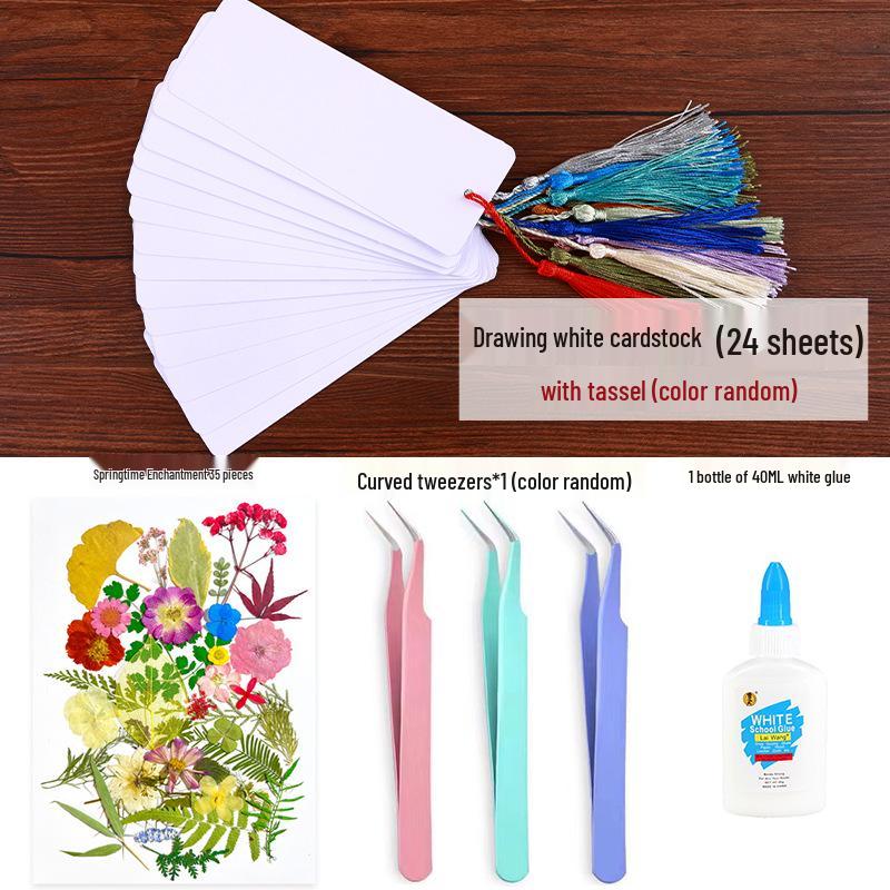 Creative DIY Bookmark Kit: Blank Cards with Embossed Dried Flowers and Leaves