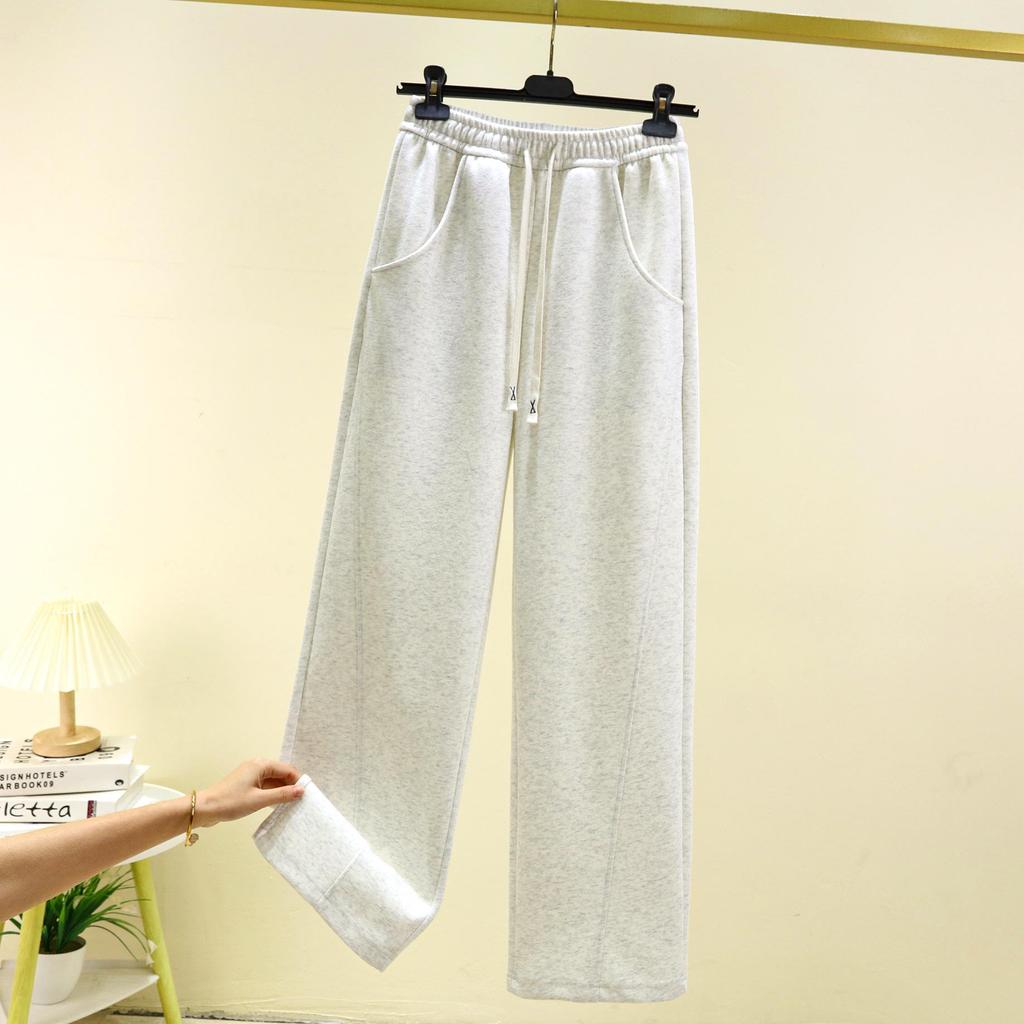 Spring Cotton Colorblock High Waist Casual Banana Pants - Plus Size, Slimming, Versatile Straight Leg with Pockets