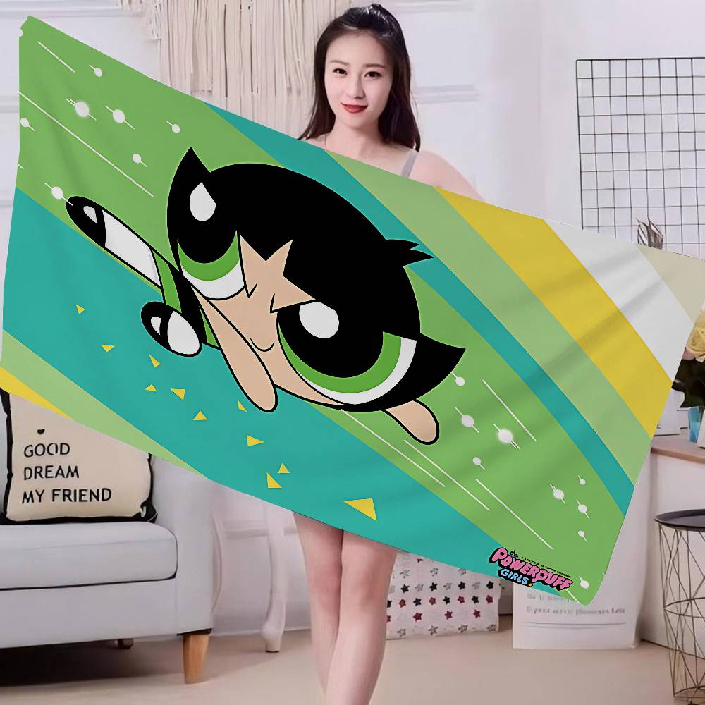 

P-Powerpuff Anime G-Girls Beach Towel Colorful Bath Towels for Girl Microfiber Quick Sand Free Beach Yoga Spa Gym Pool W30*H60(CM)