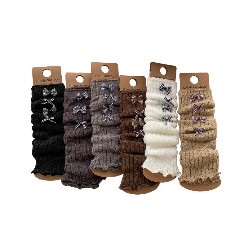 Socks Bow Lolita Spring And Autumn Retro Stockings Ballet Style Maillard Knitted Warm Calves