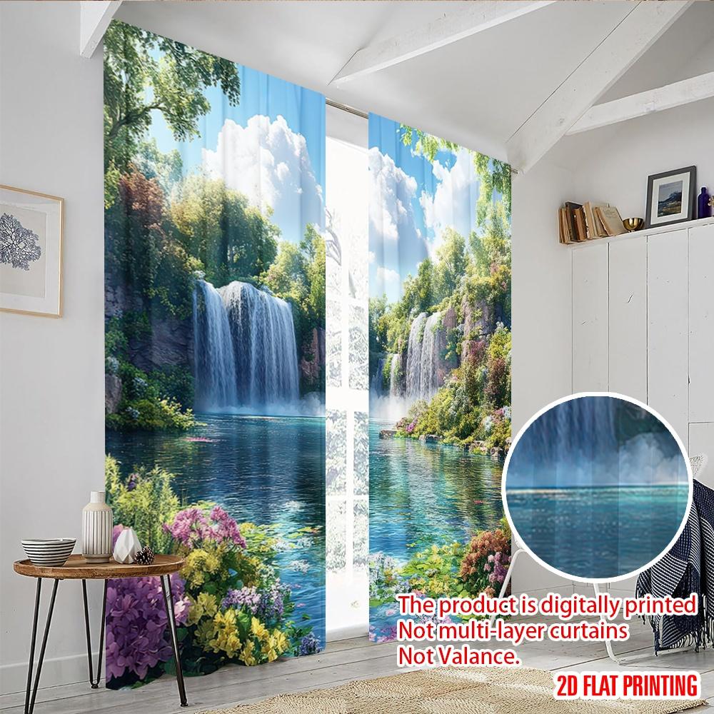 2D Flat Printing 2pcs Party Curtain Sunny Waterfall Paradise Digital Printed Polyester Drapes Holiday Decorations Perfect for
