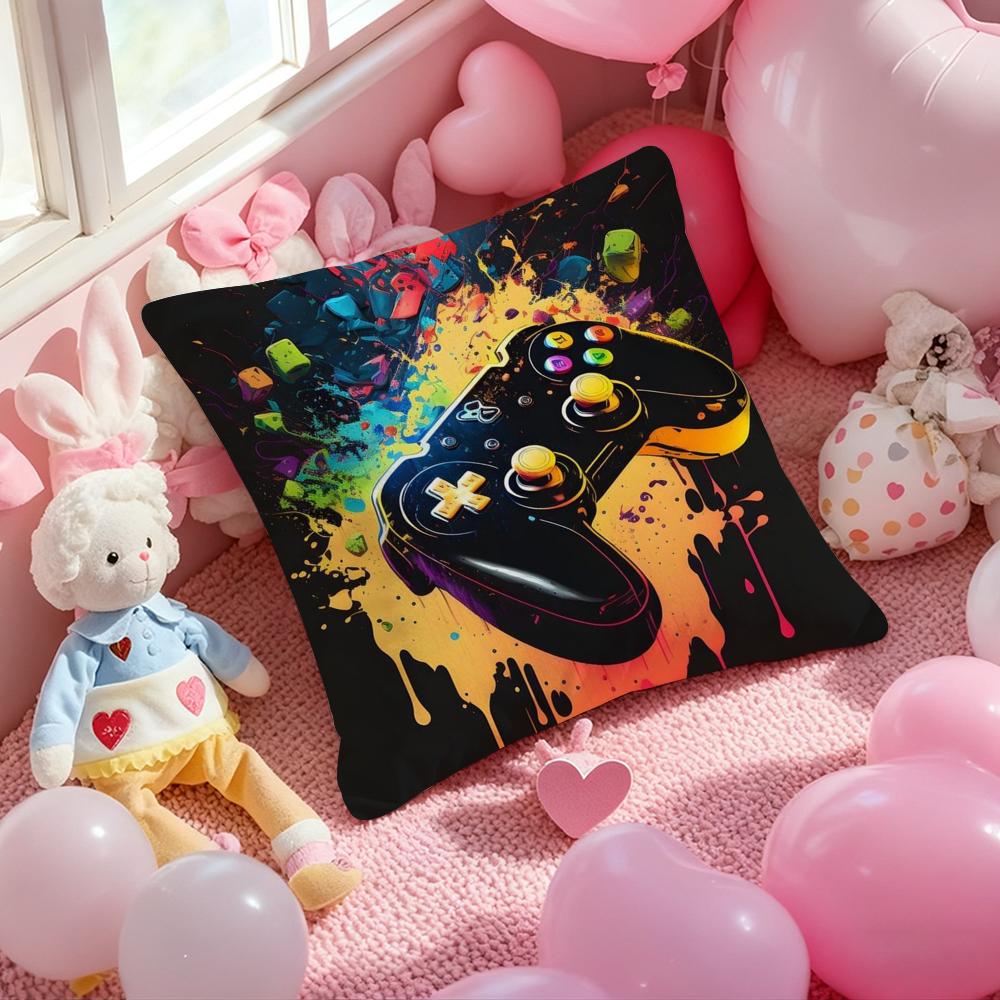 Hot Colorful Game Gamepad Pillow Case Soft Plush Fabric Double-Sided Printed Cushion Cover Warm Winter Sofa Pillow Case