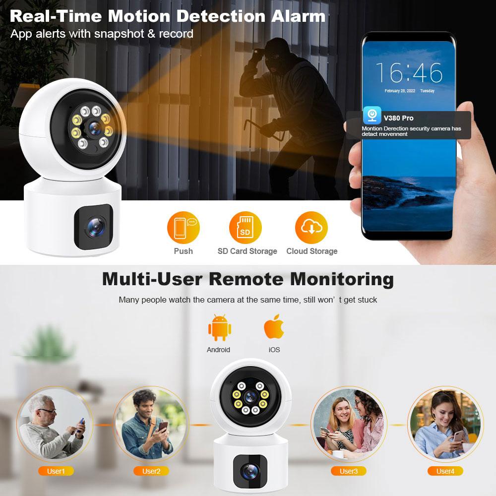 SIM Card 4G Camera Indoor Dual Lens Mini IP Camera 2K 4MP WIFI Wireless Security Night Vision Camara Video Surveillance V380 Pro