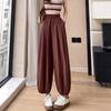 Women's Solid-Color Summer Ice-Silk Sweatpants Relaxed-Fit Casual Sun-Protective Cuffed Wide-Leg Pants