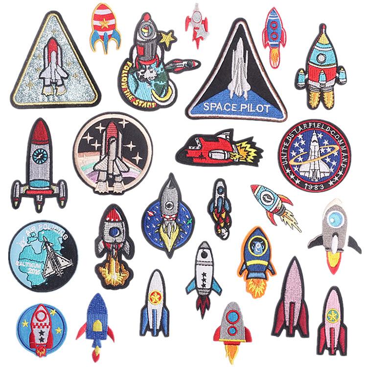 Cartoon Embroidery Cloth Sticker Small Rocket Computer Embroidery Label Spaceship Patch Sticker Bag Decoration Embroidery Chapter Boy Embroidery Stic