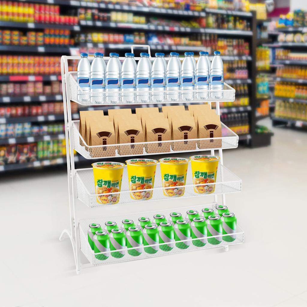 4-Tier White Candy Display Rack - Modern Countertop Snack Organizer Shelf - Freestanding Retail Display Stand for Candy, Treats