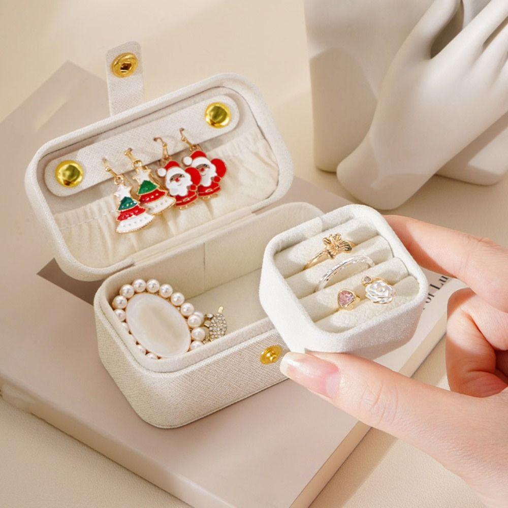 PU Leather Ring Necklace Case Solid Color Jewelry Display Case Simple Earrings Holder  Travel