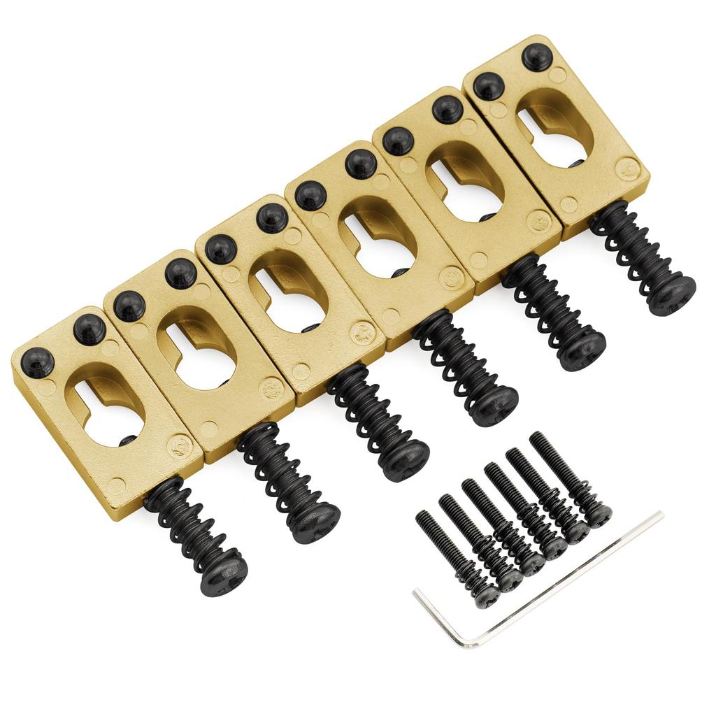 Musiclily Ultra Pitch Stainless Steel Tremolo Bridge Saddles for Stratocaster Electric Gold of 10.5mm Guitars, (Set 6)
