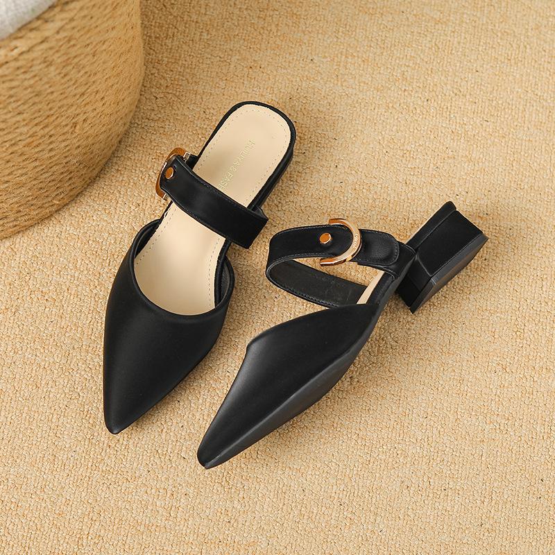

Huiliya bag head half slippers women s outer wear 2025 new thick heel Mueller shoes with skirt pointed women s shoes Y099-1 40 чорний