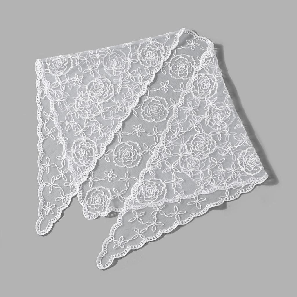 Embroidery Lace Floral Triangular Scarf Veil Woman Muslim Prayer Headscarf Elegant Headcloth Spanish Shawl 130*45Cm
