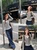 Korean Style Faux Two-Piece Color Block Long Sleeve Women's T-shirt - Slim Fit Autumn Design with Half-Open Collar