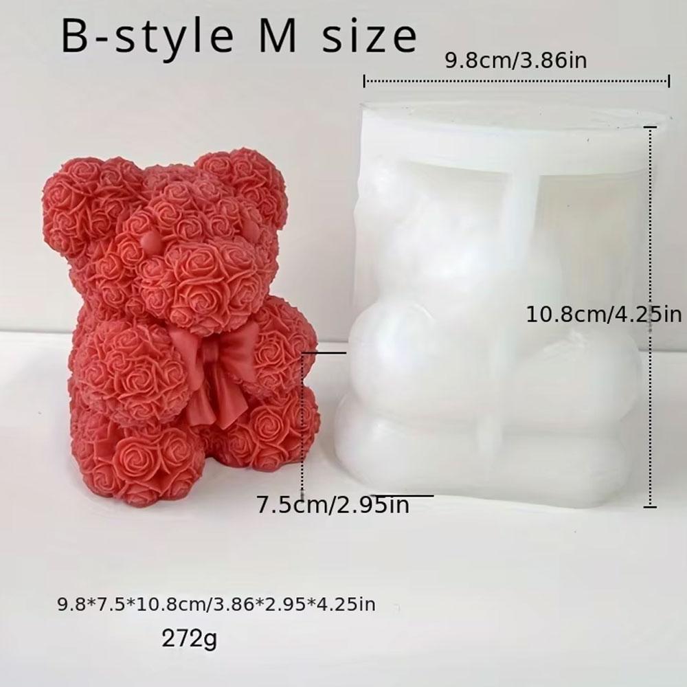 Romantic Rose Love Bear Silicone Candle Mold Flower Rabbit Plaster Doll Making Tool Heart Bunny Wedding Party Decor  Bride Gifts