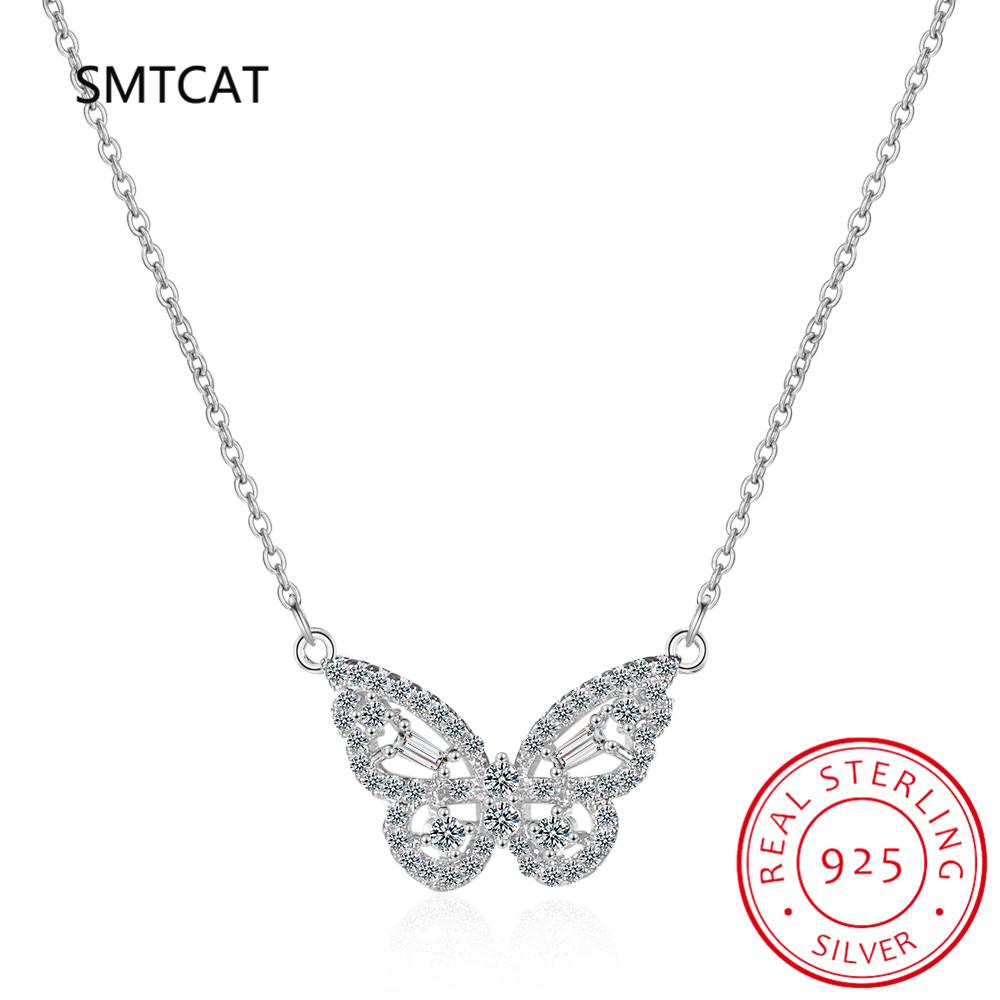 Simulated Moissanite Butterfly Pendant Necklace for Women Marquise Cut Diamond S925 Silver Creative Chain Fine Jewelry серебряный