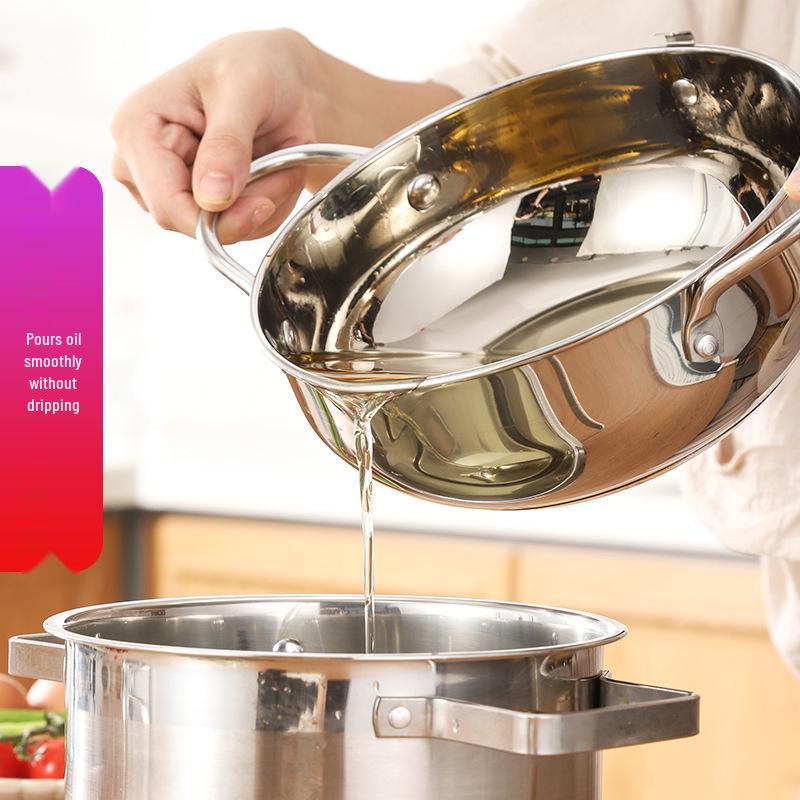 304 Stainless Steel Tempura Frying Pot with Double-Bottom, Oil-Saving, Temperature Control, and Thermometer for Gas and Induction Cookers