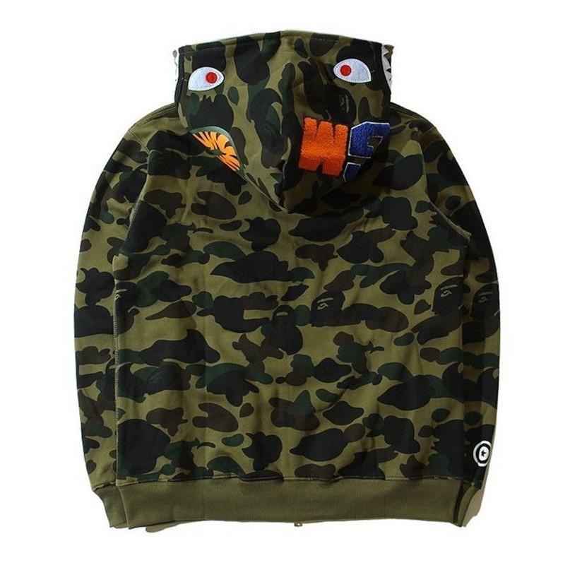 Populær Ape Bape Herre Haikje Kamuflasje Full Glidelås Hettegenser Joggebukse Jakke Kåpe
