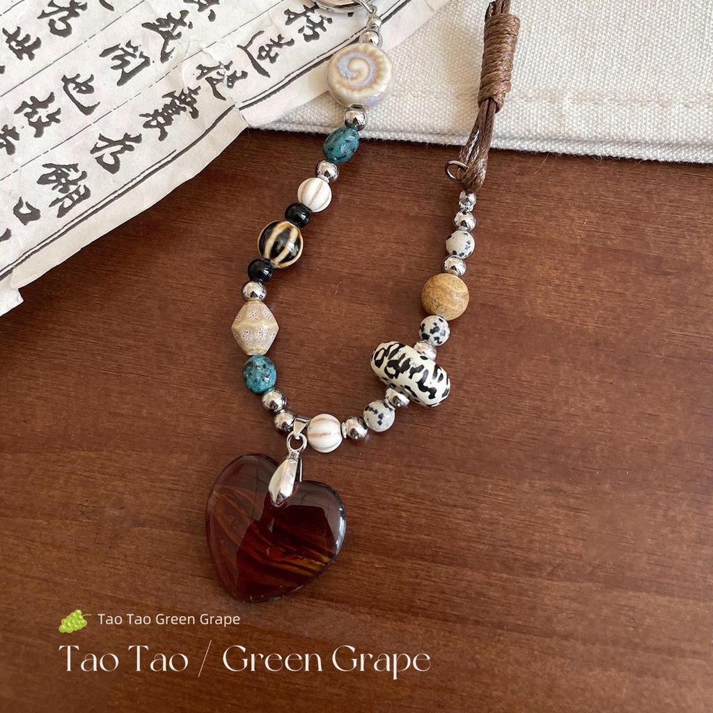 Retro Ceramic Glazed Stone Heart Pendant Necklace - Elegant Fashion for Women