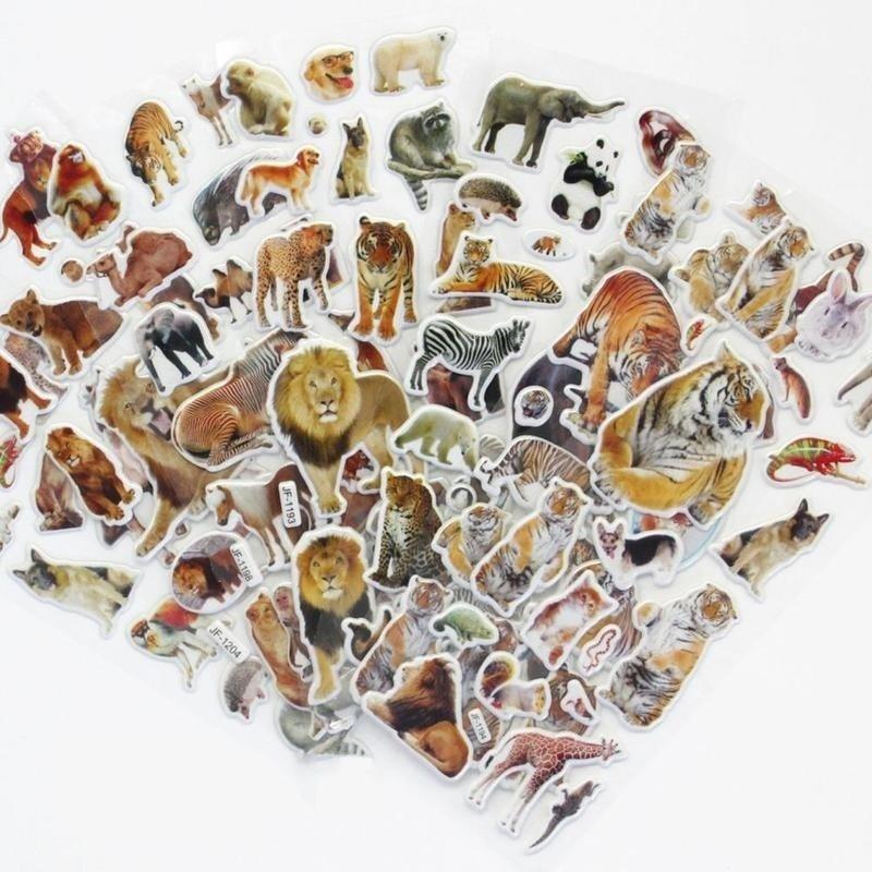 10 Sheets/set Wildlife Wild Animals Scrapbooking Bubble Puffy Stickers Tigers Lions stickers Kawaii