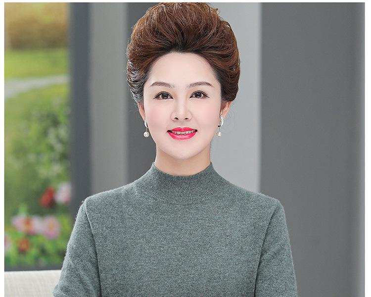 Women's 100% Pure Wool Sweater - Thick, Half High Neck for Middle-aged & Elderly, Autumn/Winter
