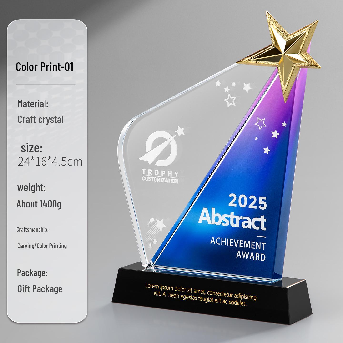 Engraved Crystal & Metal Anniversary Celebration Trophy - Creative Shape Souvenir Award
