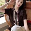 La Chapelle Scarf Collar Short Sleeve Top