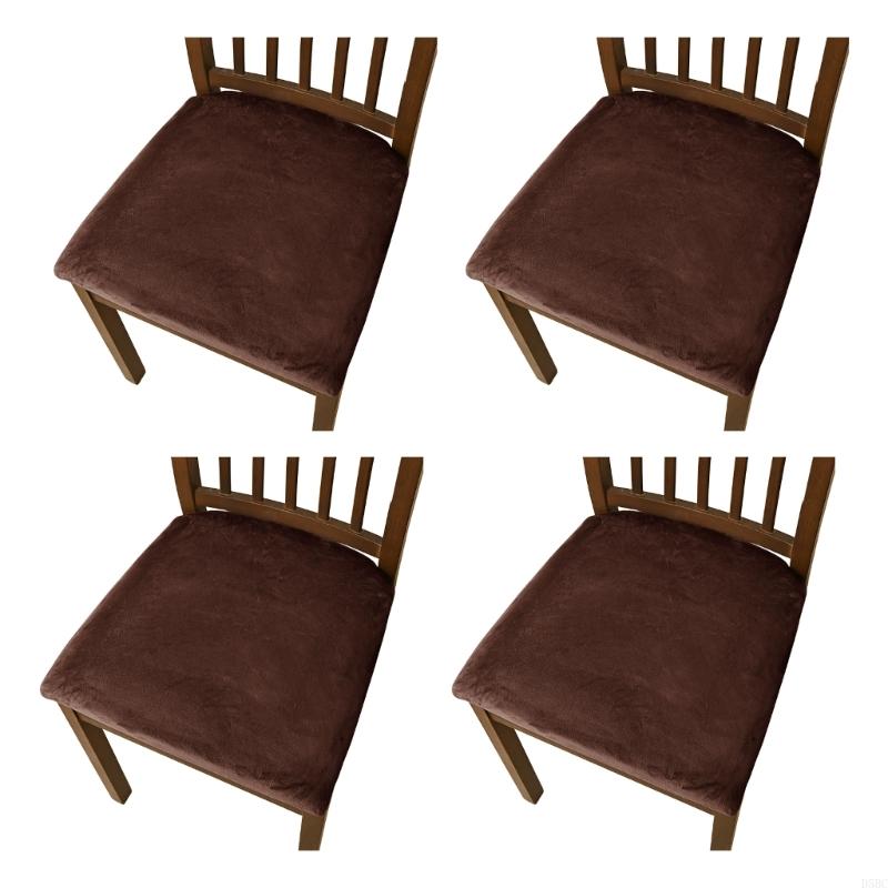 

Pack Of 4 Elastic Velvets Covers Soft Fabric Dining Chair Cushion Protectors коричневий